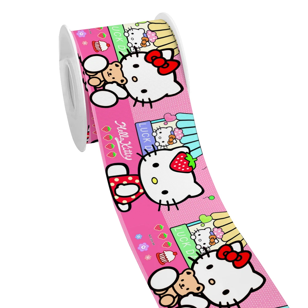 Japanese Sanrio Cat Cartoon Hello Kitty Design Printed Grosgrain Satin Ribbon for Gift Wrapping Hair Bow 50 Yards