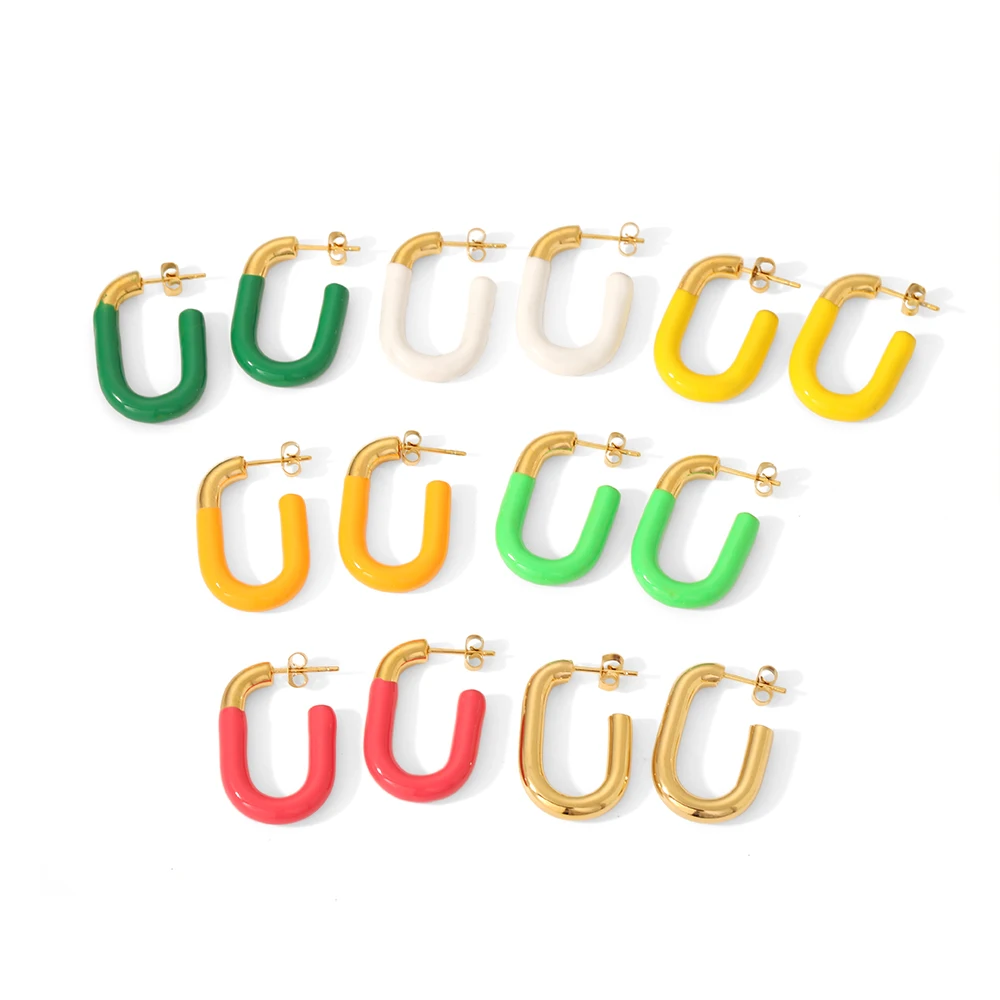 

Vintage Colorful Oil Dripping U-shape Open Earrings Stainless Steel Stud Earrings For Wome
