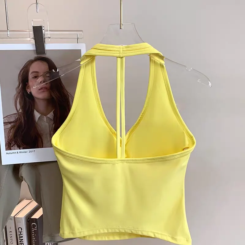 Atmungsaktive Sport-BH-Polster für Damen, Push-up-BH mit hängendem Hals, sexy Sport-Weste mit offenem Rücken, Yoga-Tanktop, Fitness- und Trainings-Top für das Gym – Detail 5