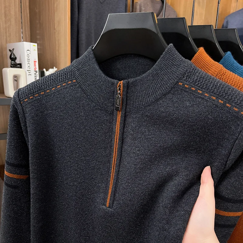 2025 inverno nuova manica lunga ispessita mezza cerniera maglione lavorato a maglia da uomo moda casual caldo maglione da uomo di mezza età
