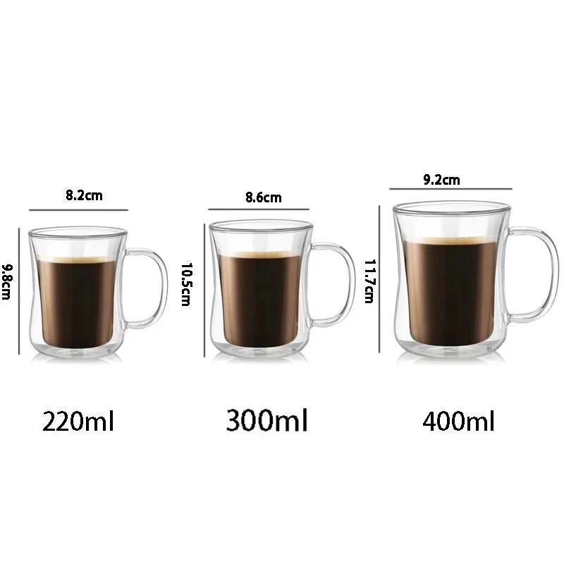 FOME 1/2/4pcs Double Wall Glass Coffee Cups Clear Espresso Mug With Handle For Hot Cold Beverage Milk Juice Teacup Drinkware Set
