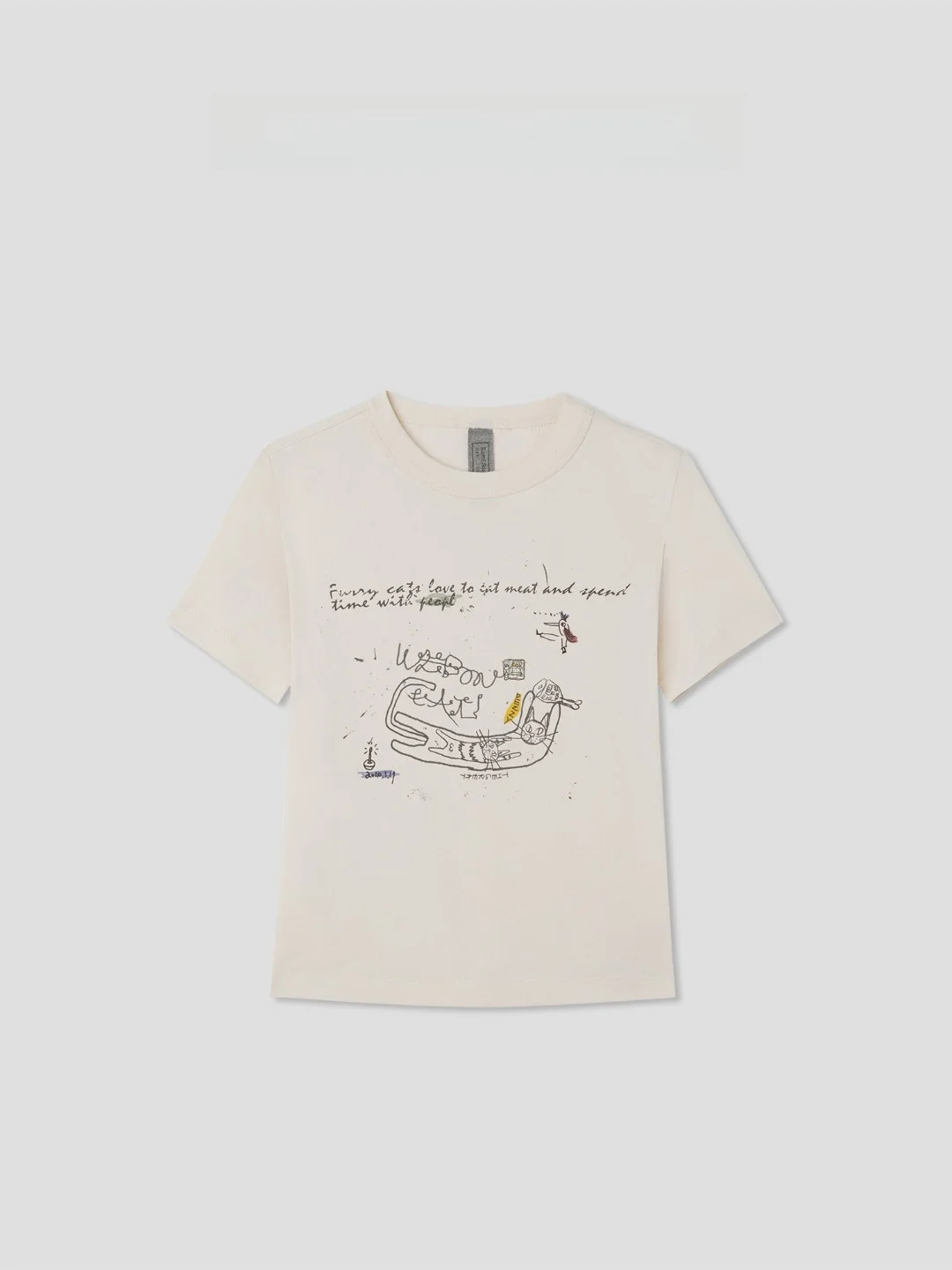 

Футболка Romi Studio из чистого хлопка с текстурой хлопковой шелухи и ручным принтом, свободный крой, повседневная.