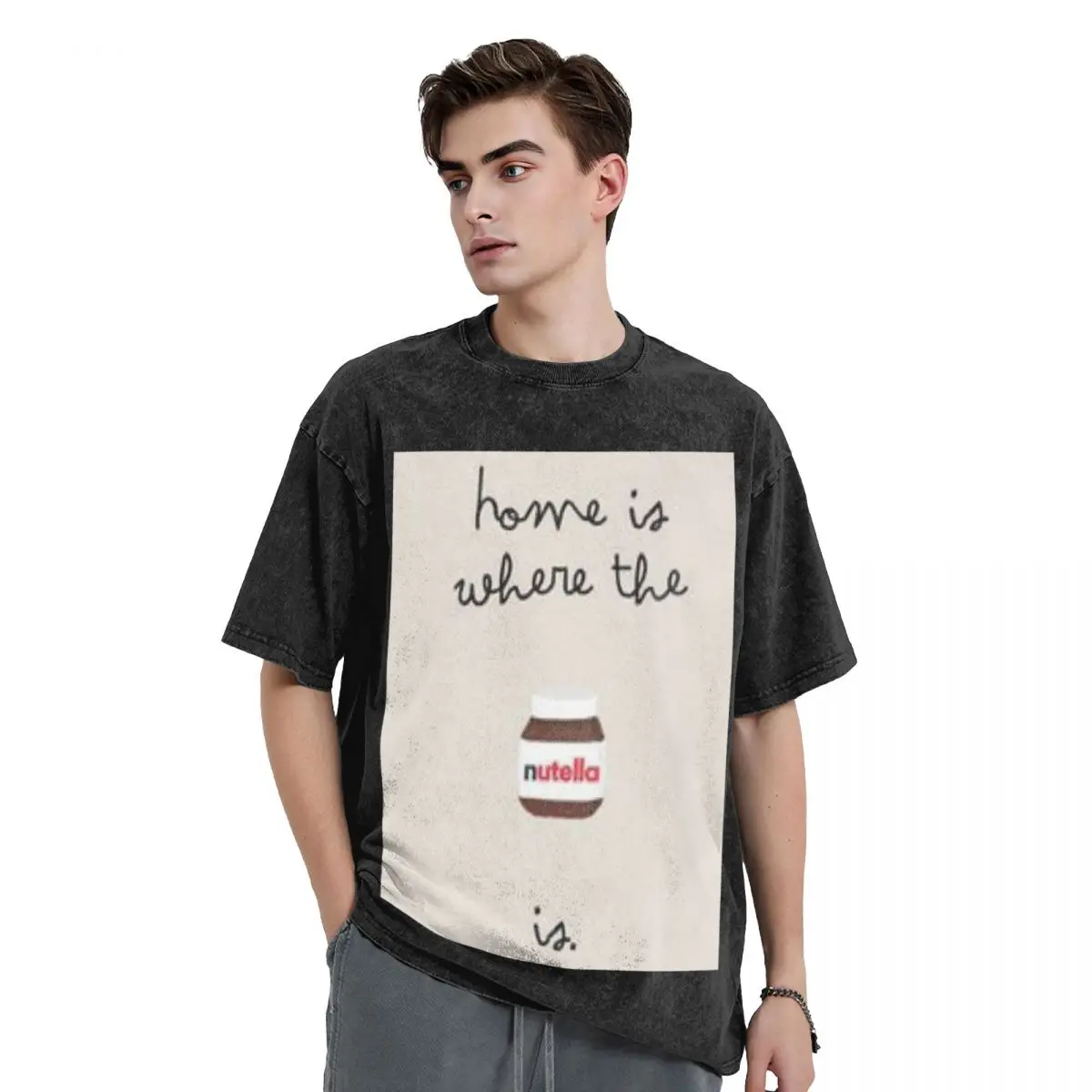 Nutella Cute Washed T Shirts Harajuku Short Sleeve Hip Hop T-Shirt Streetwear Tops Tees for Men Women