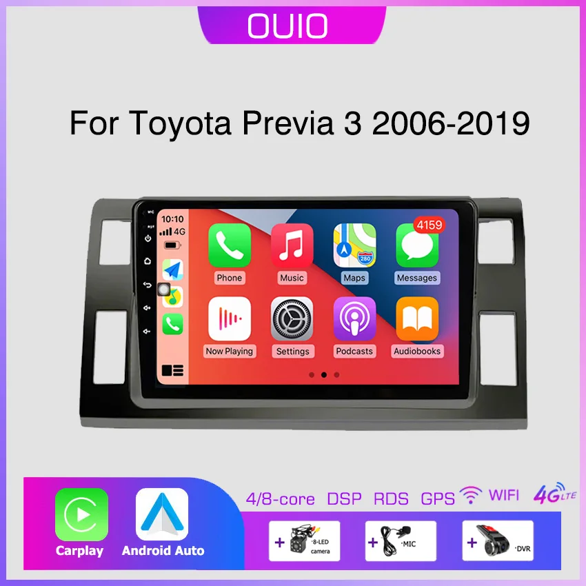 

Магнитола на Android 13 для Toyota Previa XR50 3 III Estima 2006-2019, автомобильный стерео Мультимедийный Плеер для Carplay, Автомобильная GPS-навигация, 2DIN DSP