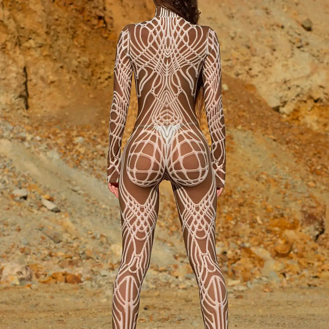 Sexy Damen Psychedelischer Netz-Cosplay-Jumpsuit Horror Halloween Festival Party Bodysuit Karneval Bühnenauftritt Eng Anliegend – Detail 19