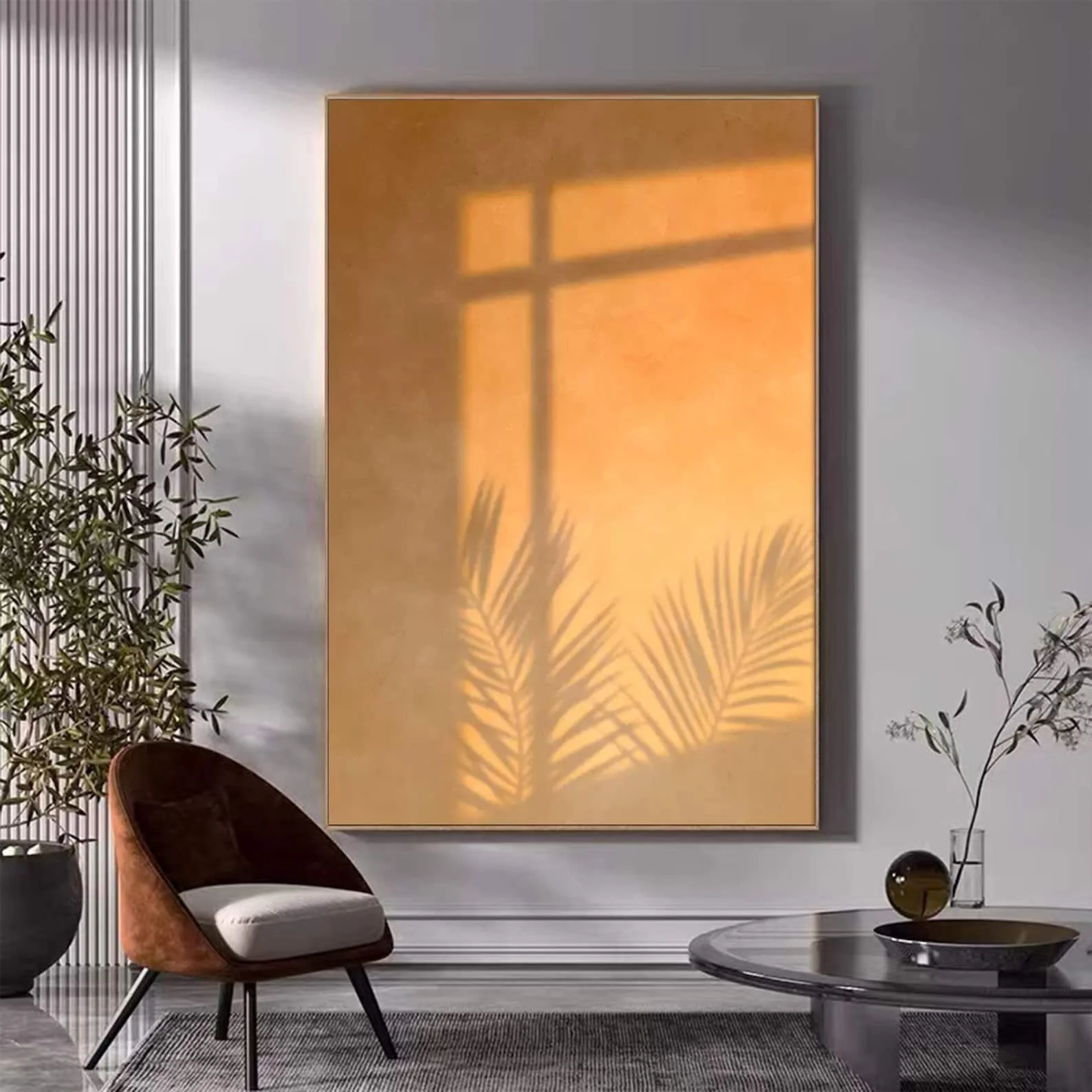 

Original Oil Painting Sunset Art Wall Plant Texture Decor Orange Warm Home Wall Decor Niche Unique Canvas Painting Home Decor