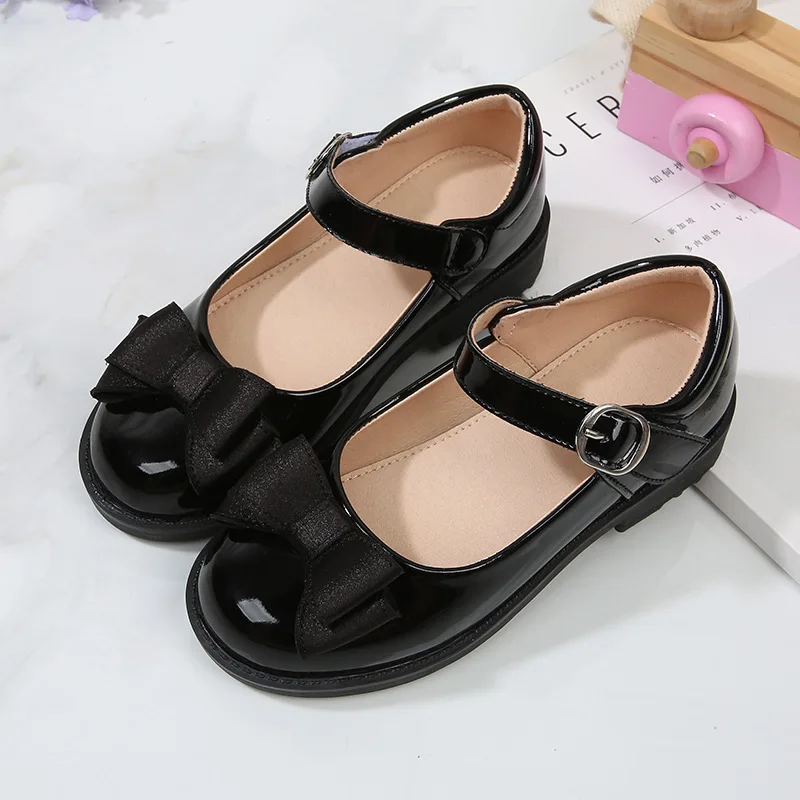 2023 New Spring and Autumn Simple Non-slip Girls Leather Shoes Drop Shipping Casual Princess Shoes Bow Solid Color Kids Shoes