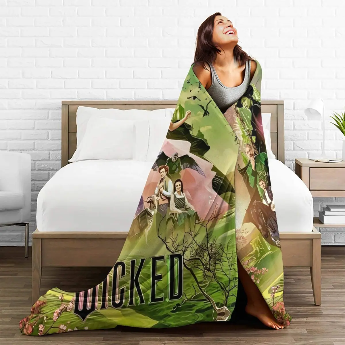 Soft Blanket Travel Wicked Elphaba & Glinda Tonal Throw Blanket Magic Movie Flannel Bedspread For Bedroom Aesthetic Bed Cover