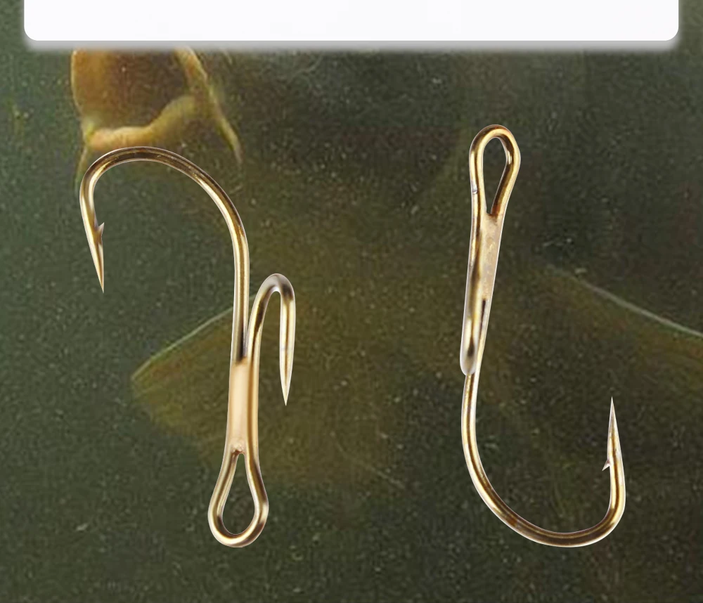 FTK 20 Stück/Packung mit Widerhaken, goldene Doppel-Angelhaken 1 # -8 # Ryder Pike Dead Bait Predator Lachsforelle Barsch Ringed Zander Twin Hook – Detail 9