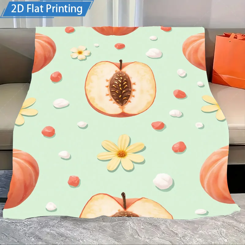 1 قطعة بطانية الفانيلا لطيف التفاح والزهور طباعة بطانية لينة مريحة رمي للسرير أو الأريكة نمط ديكور الخريف