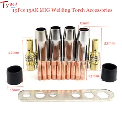 19Pcs 15AK MIG Welding Torch Accessories Nozzle Tip Holder MB15AK 180A Welder Consumables