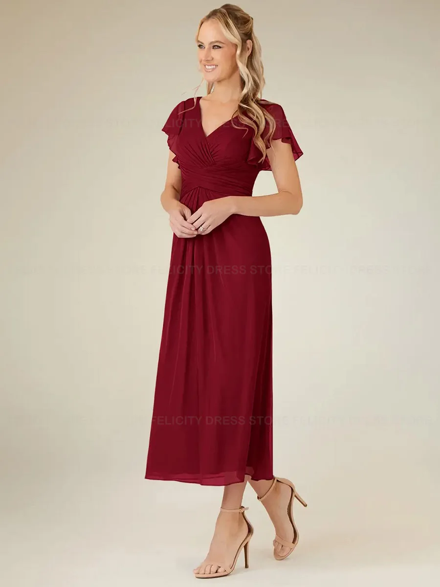 فساتين أم العروس البسيطة المخصصة 2025 على شكل حرف a على شكل حرف v مطوي فستان رسمي لحفلات الزفاف للضيوف رداء Invitée Mariage