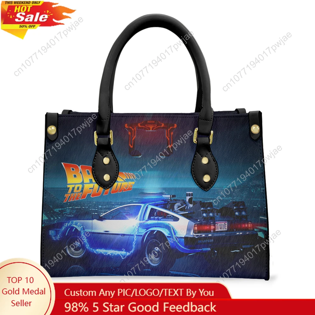 Back to The Futures Movies Tote Bag Purse Womens Mens Personalized Text Image PU Leather Handbag Business Shopping Gift Bags