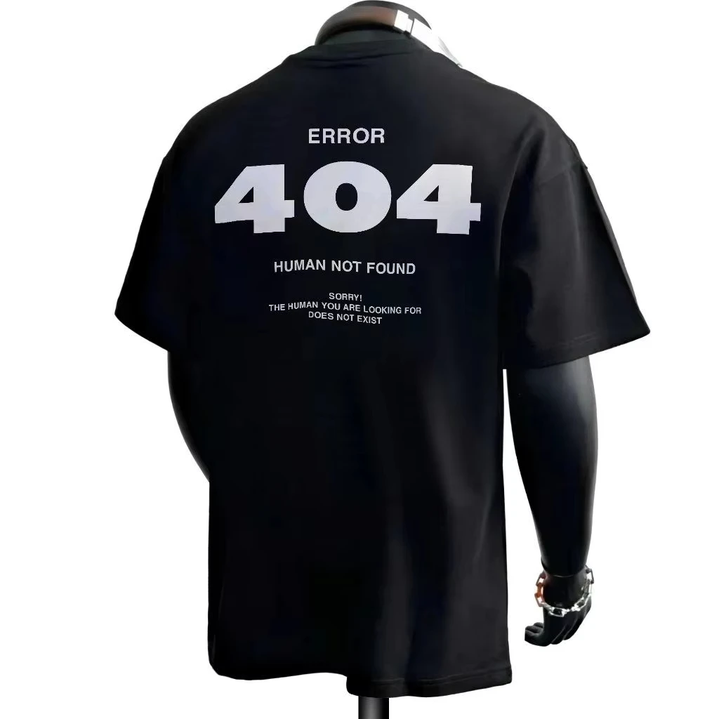 Ao Thun Error 404 لا تم العثور على قمصان أبجدية رقمية مطبوعة للربيع والخريف من القطن الخالص للرجال والنساء بأكمام قصيرة