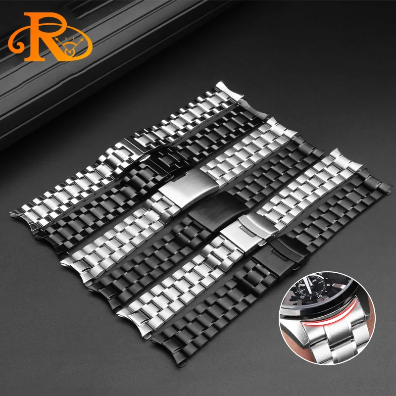 18mm 20mm 22mm 24mm Universal Straps Curved End Solid Stainless Steel Watchband For Seiko Citizen Casio Watch chain