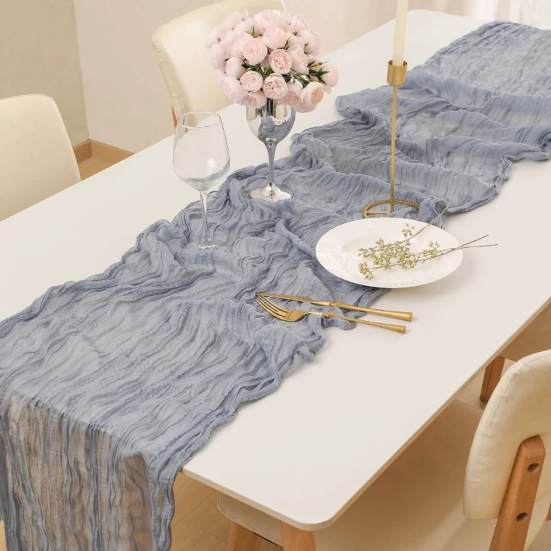Beiger Tischläufer aus Käsetuch, Rustikaler Gaze-Tischläufer, Langer Transparenter Stoff-Tischläufer für Hochzeit, Party, Brautparty, Babyparty