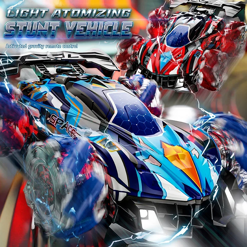 FM RC Car With Led Lights Music 2.4G Glove Gesture Radio Remote Control Spray Stunt Car 4WD Electric Children Toys
