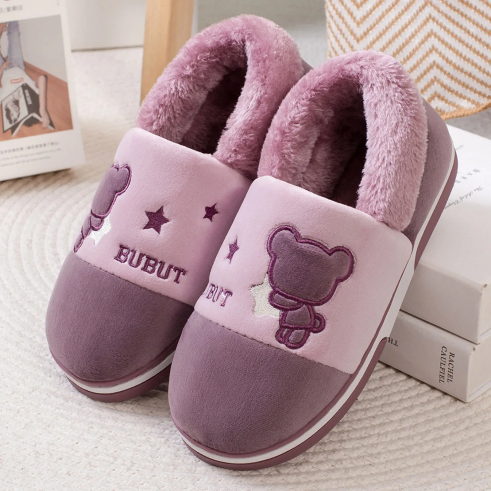 Cotton Slippers Women Winter Package With Indoor Home Thick Bottom Padded Warm Couple Indoor Slippers For Women 2024