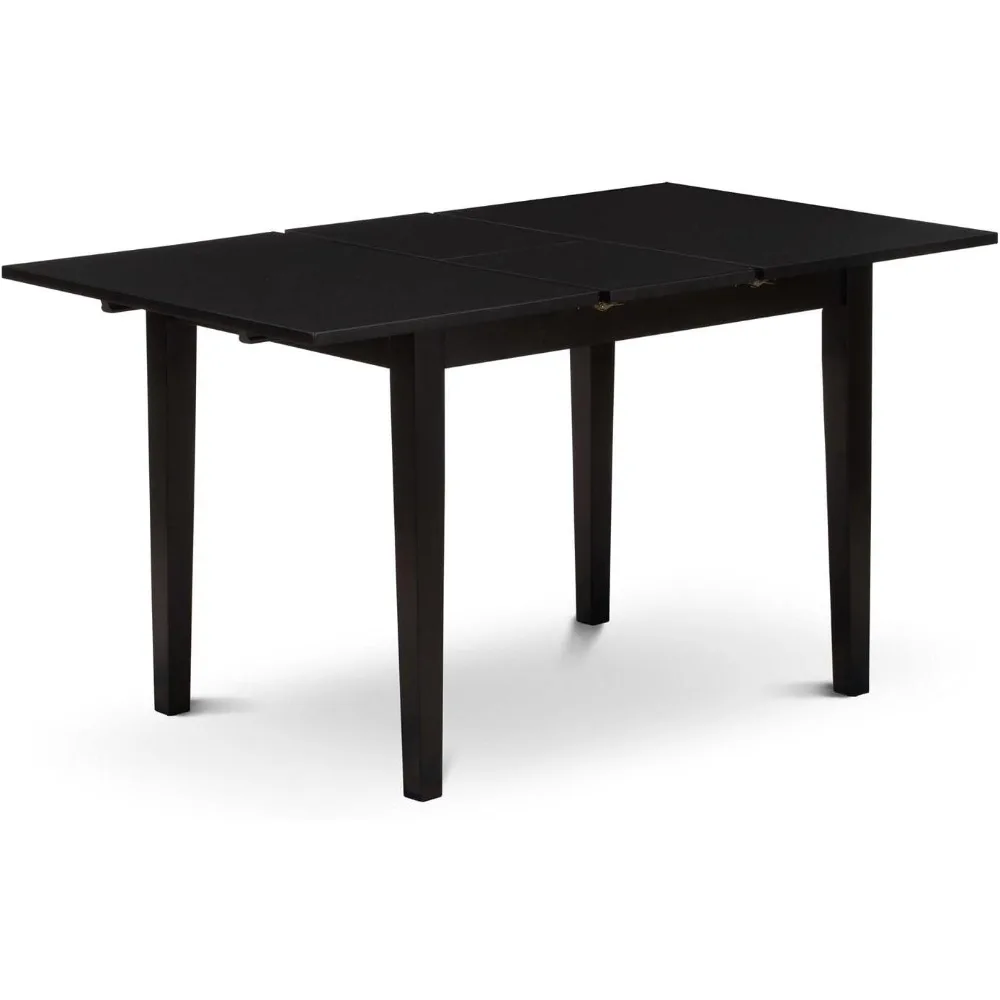 Conjunto de mesa de jantar retângulo, com folha de borboleta e 4 cadeiras de linho shitake 32x5 4 polegadas, preto, 5 peças