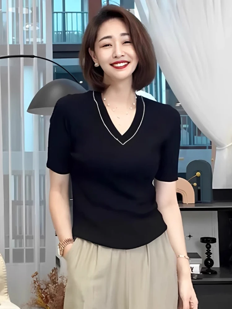 

Легкий дышащий вязаный топ из ледяного шелка V-Ne, повседневный летний утягивающий топ ort Sve Base irt, женский Faion Sense