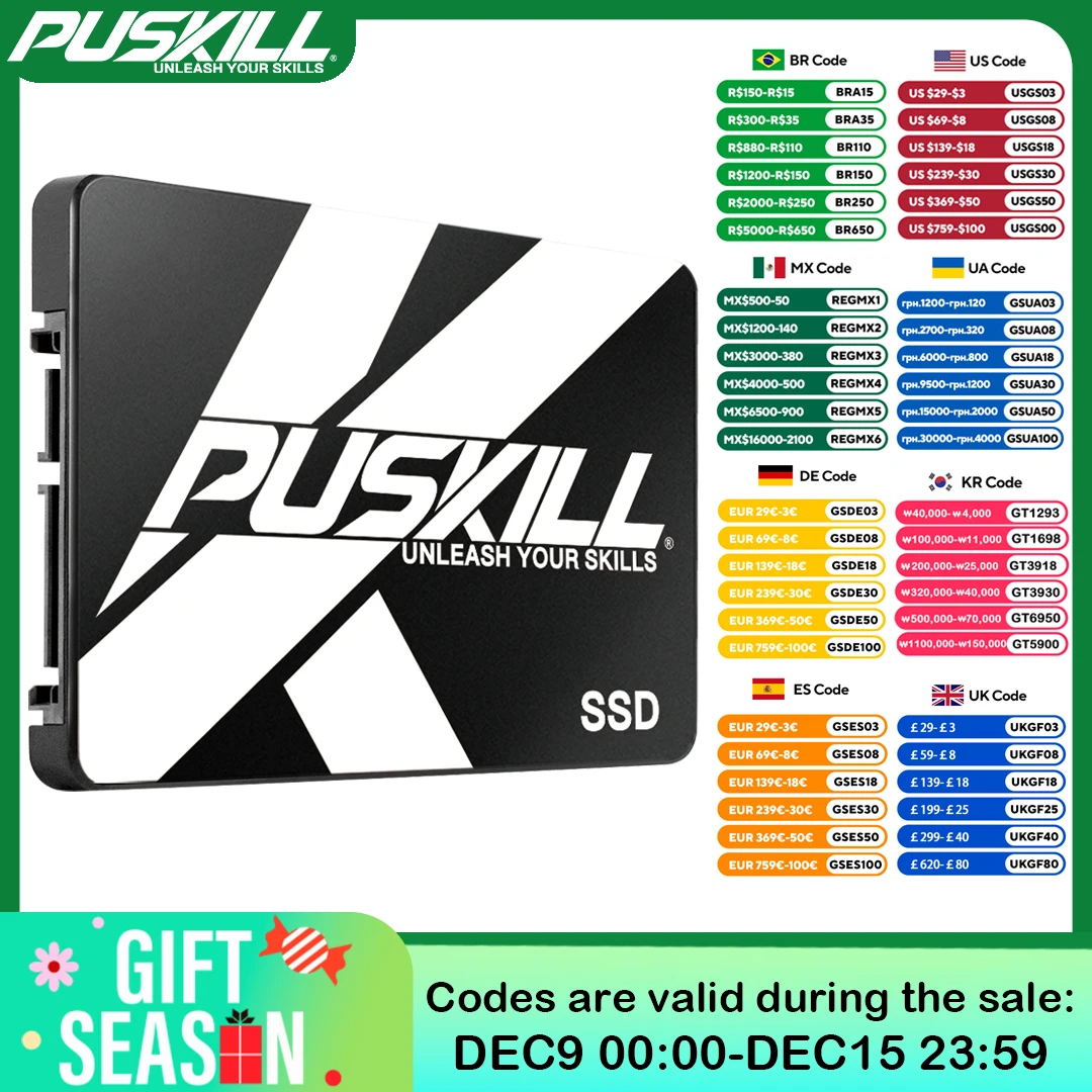 PUSKILL SATA3 SSD 1 ТБ 2 ТБ 256 ГБ 240 ГБ 2,5 Внутренний жесткий диск 120 ГБ 128 ГБ 480 ГБ 512 ГБ Твердотельный жесткий диск для настольного ноутбука