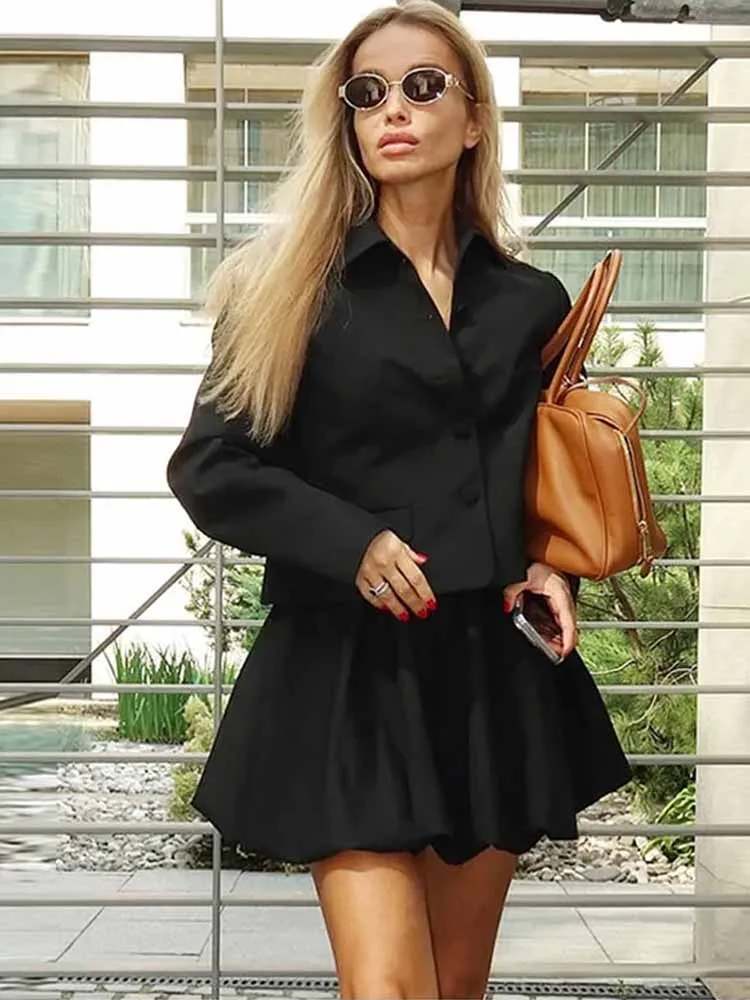 Mcdv moda jaqueta mini saias conjunto feminino manga longa único breasted blazer casaco + saia plissada bud senhora rua commute outfit