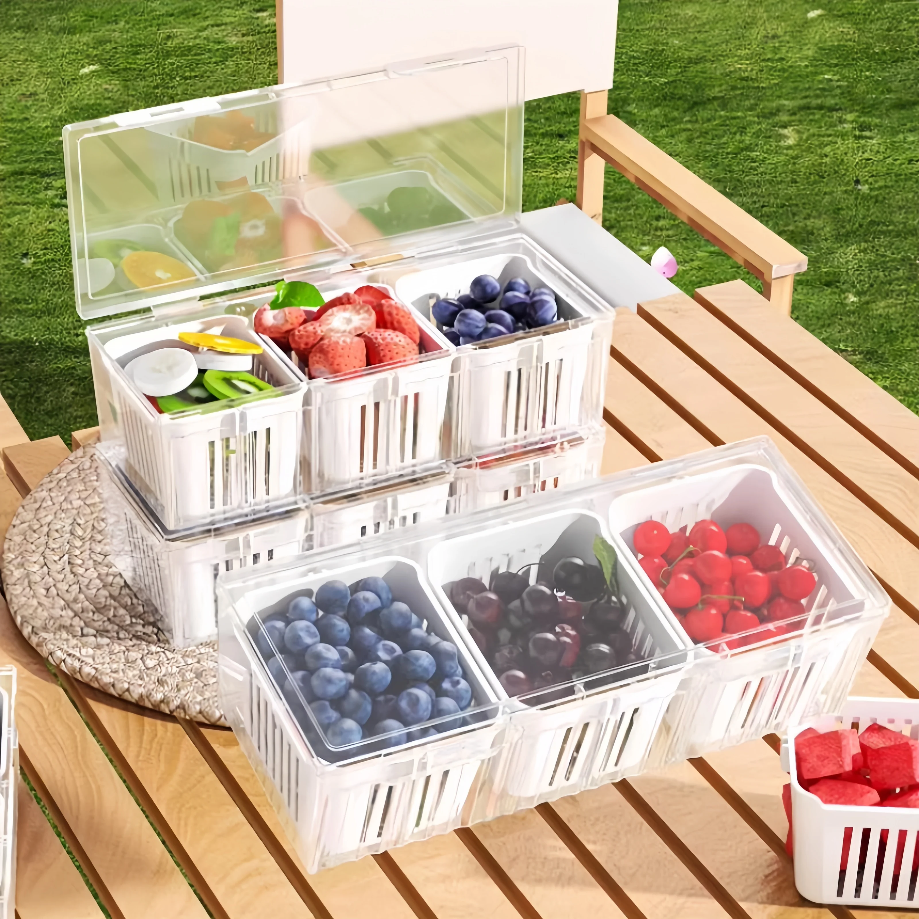 Food Storage With Compartments - 1 Set Aksesoris Kulkas Dapur dengan
