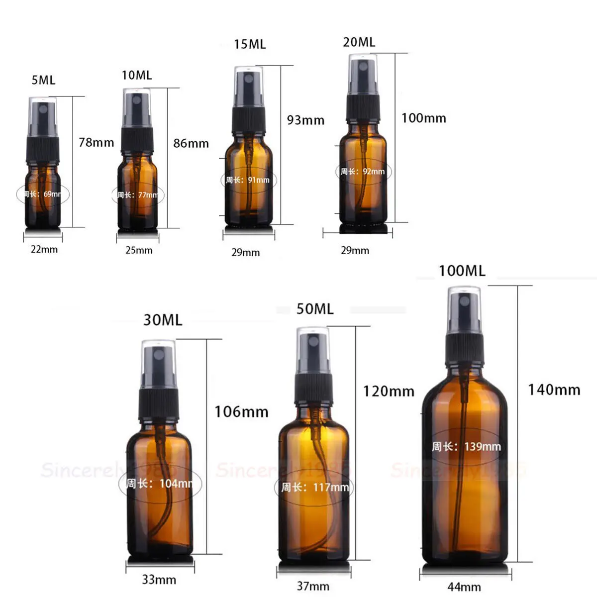 10X5/10/15/20/30/50/100ML Blue/Green/Transparent/Amber Glass Spray Bottle Essential Oil Sprayer Portable Refillable Travel Bottl