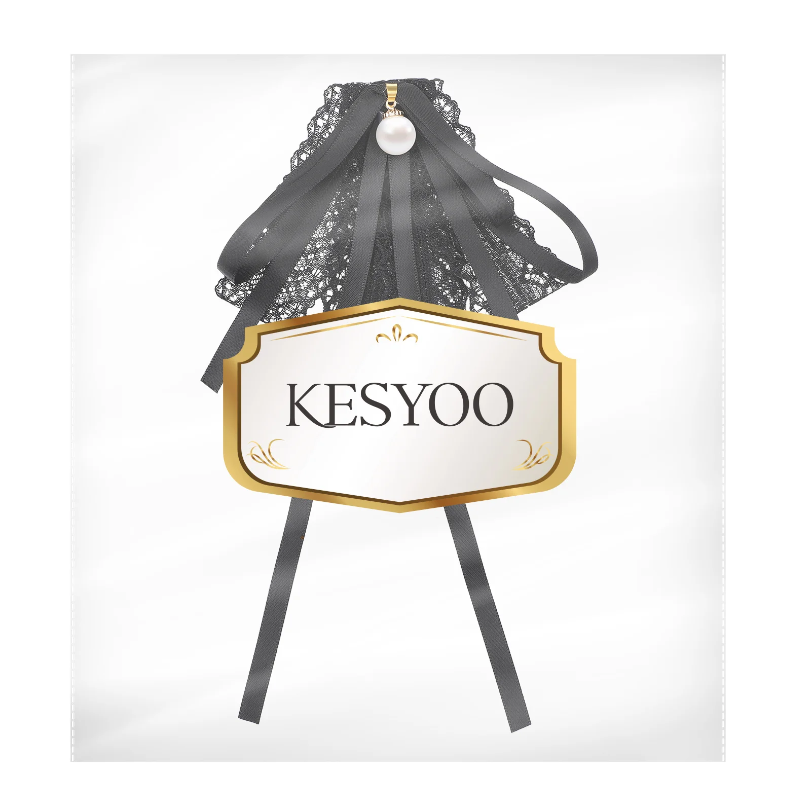 ربطة عنق بشريط من الدانتيل مربوطة مسبقًا مع مشبك بروش أنيق من اللؤلؤ الصناعي لحفلات الزفاف وحفلات التخرج وياقة القميص