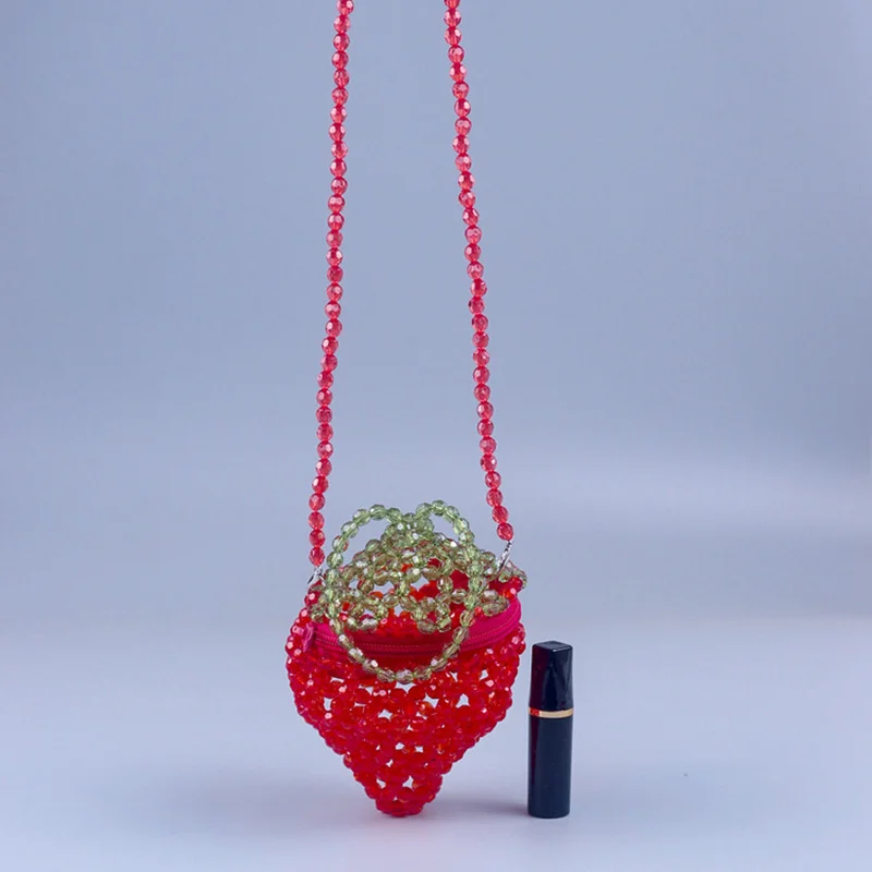 Mini Acrylic Strawberry Hand Bags Lipstick Chain One Shoulder Messenger Cute Crossbody Bag Ladies Versatile Beaded Small Purse