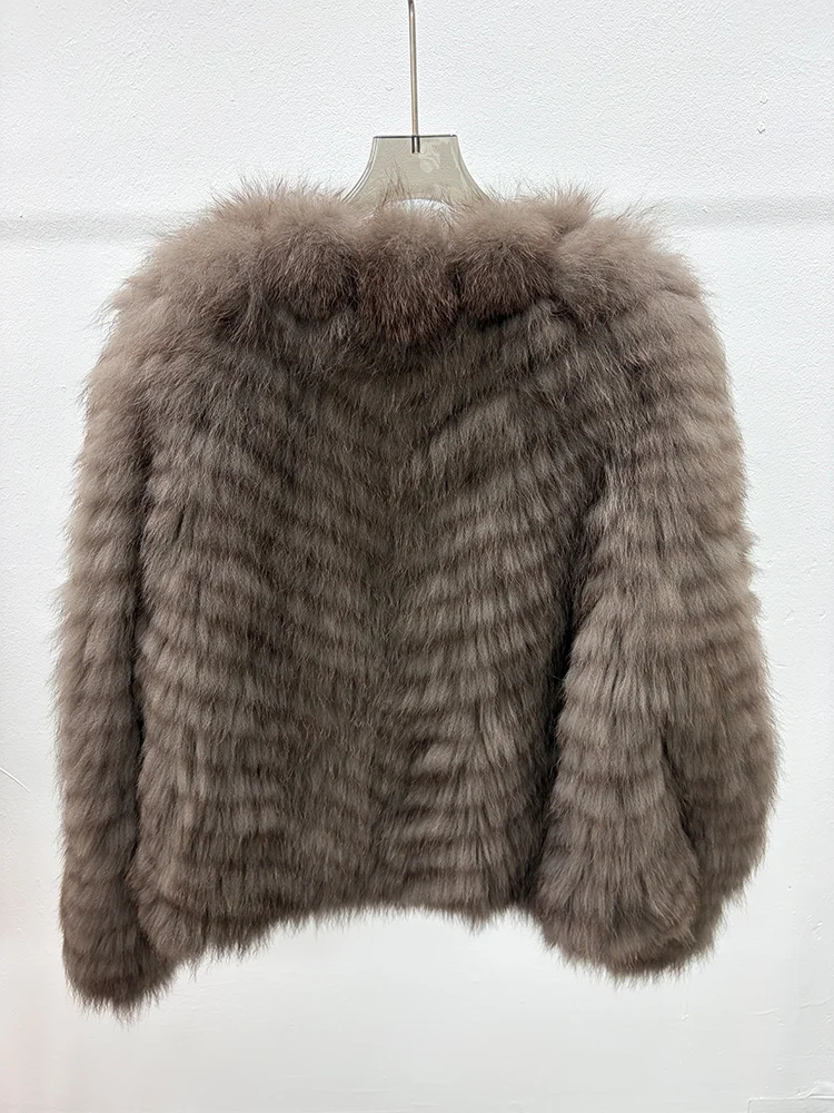 2026 New Women Autumn Winter Real Fox Fur Strip Sewed Toghter Woven Coats With Natural Fox Fur Female Jackets