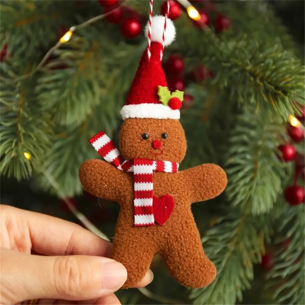 Christmas Fuzzy Gingerbread Man Doll Xmas Tree Pendants New Year Kids Gift Hanging Ornaments Christmas Decorations for Home