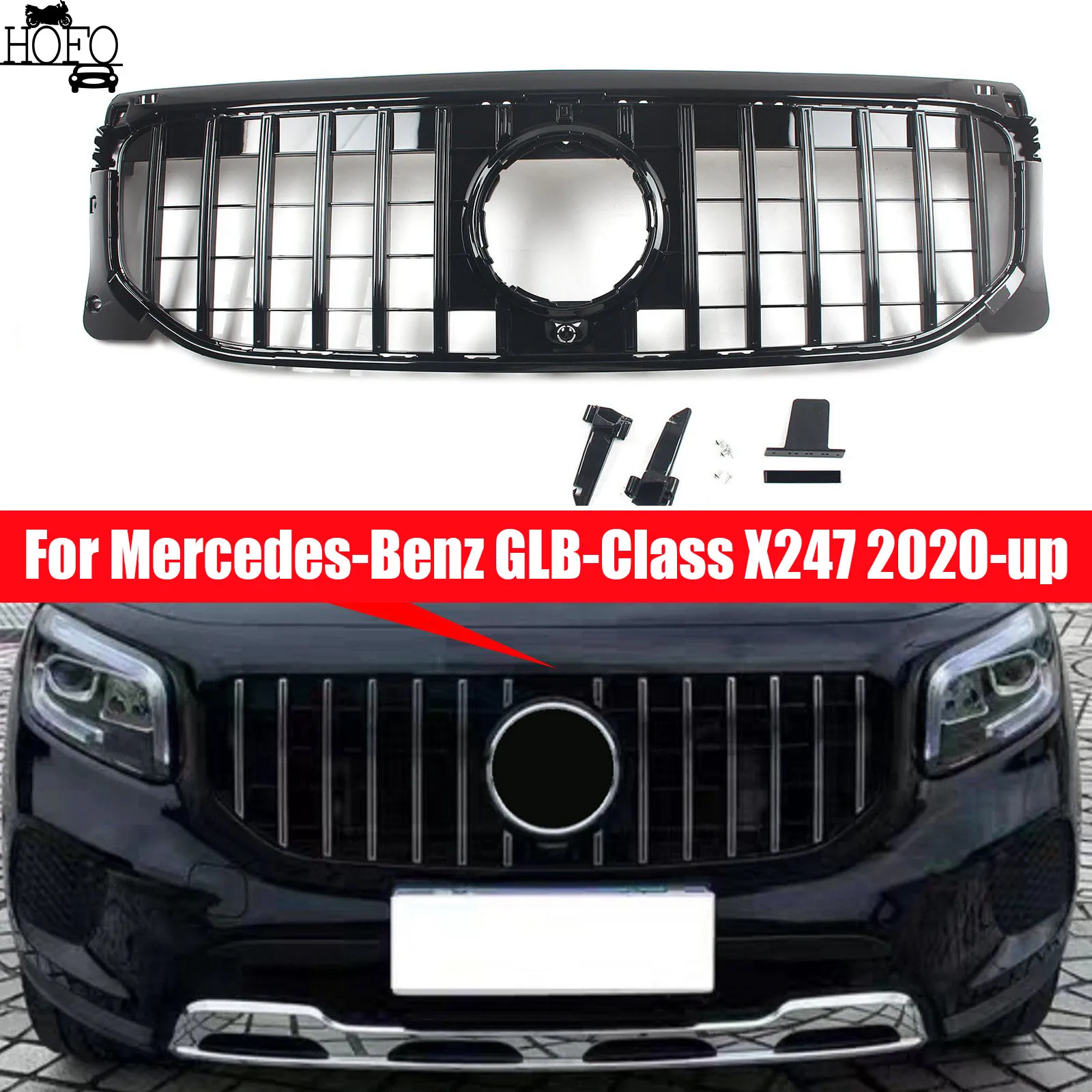 

Car Front Racing Grille Bumper Grilles Replacement Part For Mercedes-Benz GLB-Class X247 2020-up GT Style With Camera Hole