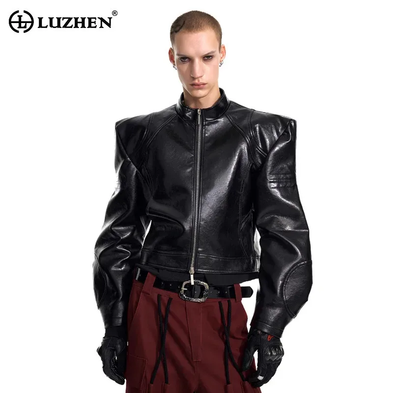 

LUZHEN Fashion Original Personalized Printed Pattern Shoulder Pad Leather Jacket Men's 2025 New Streetwear Autumn Clothes JY4070