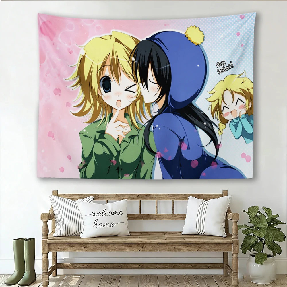 South Park Genderbend Tweek Craig Tapestry, Pink Kawaii Anime Girls Wall Hanging for Otaku Bedroom Dorm Decor
