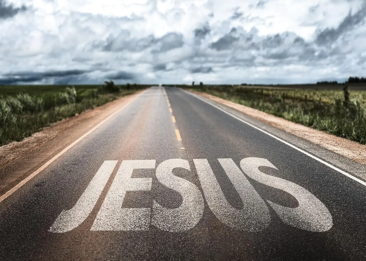 Jesus Written on Rural Road Highway Scenery Christian Jesus Christ Christmas Decor Easter photo background photography backdrop