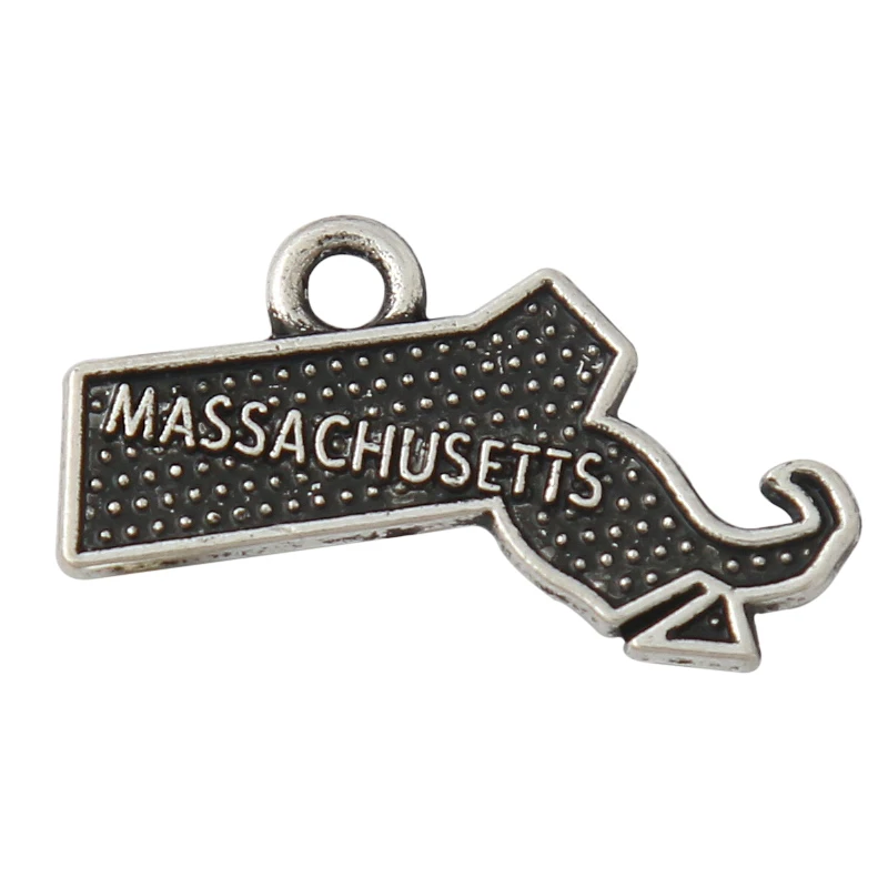 

RAINXTAR Antique Silver Color Massachusetts Alloy State Map Charms 15*22mm 50pcs AAC811