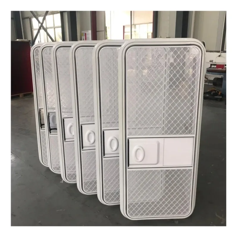 19RD باب دخول التخييم إطار باب من سبائك الألومنيوم الأسود ولوحة بيضاء مع باب Rv للمنزل المتنقل أعمى الشمس