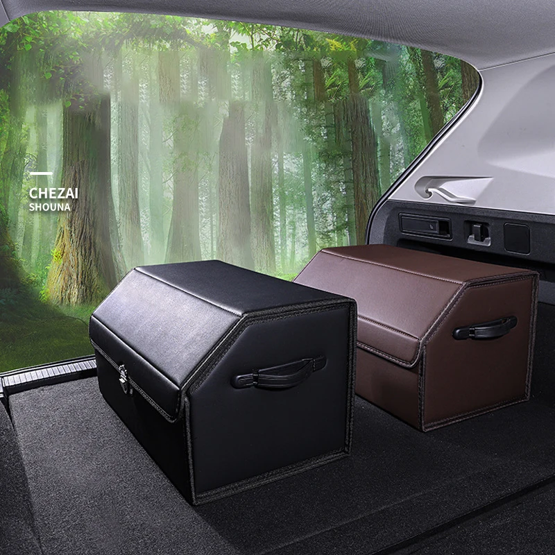 صندوق تخزين متعدد الأقسام قابل للطي من جلد البولي يوريثان باللون الأسود بسعة كبيرة مع مقابض معززة مقاومة للماء