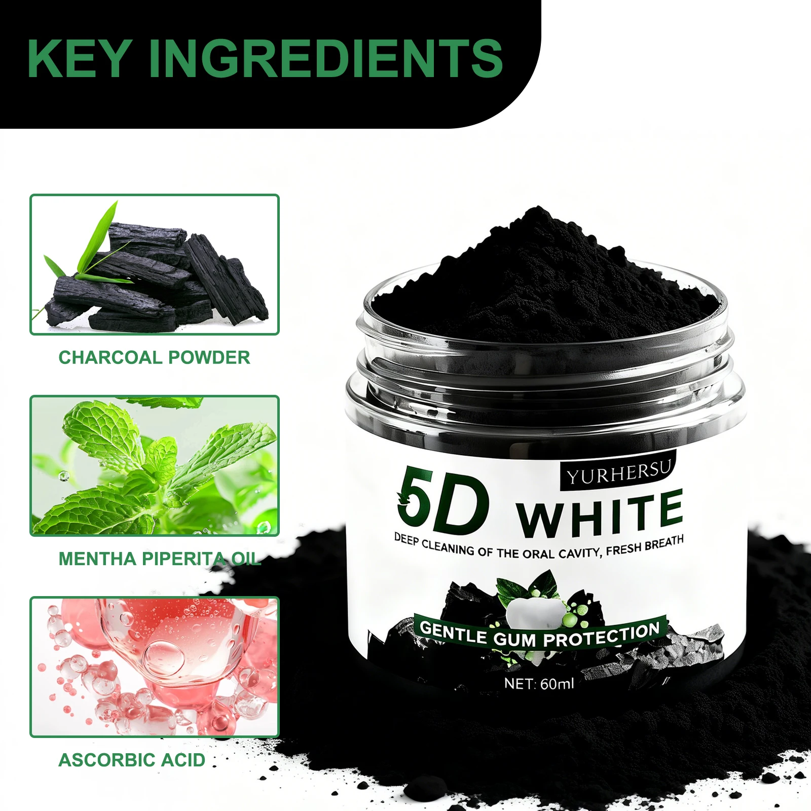 Bamboo Charcoal Teeth Whitening Powder Natural Organic Removes Stains Bad Breath Oral Care 60G view 3