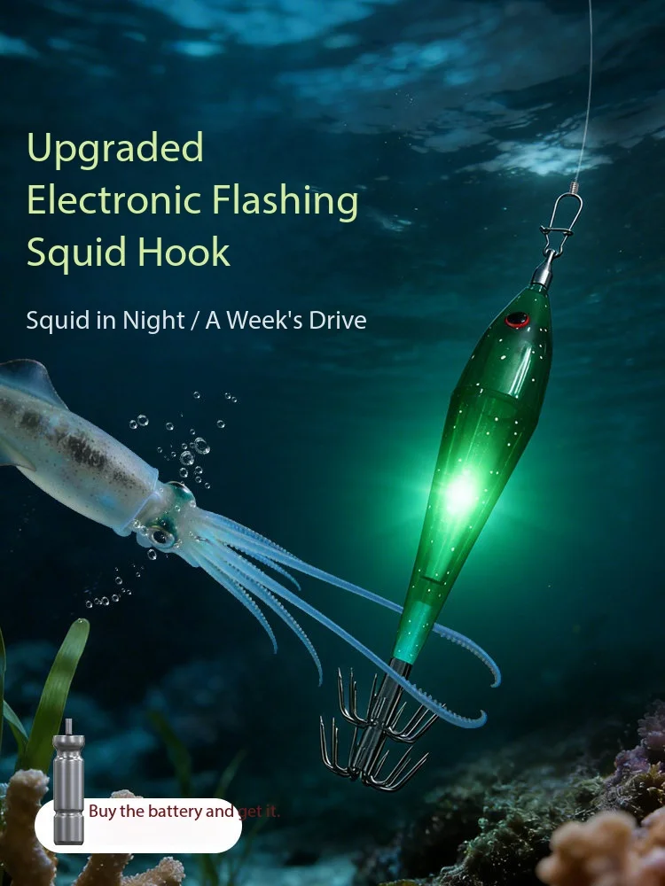 Nuevo Tipo de Lanza de Pesca con Gancho Doble Tipo Paraguas, Luz Nocturna Intermitente, para Pesca en Barco, con Tinta de Calamar y Octopus Hard Bai
