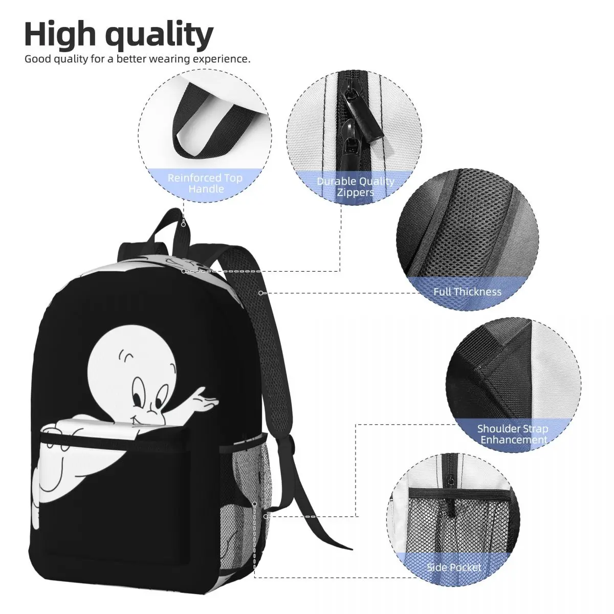 Casper The Friendly Ghost 90s Backpack Student BookBag Kids School Bag Laptop Shoulder Bags for Men Women