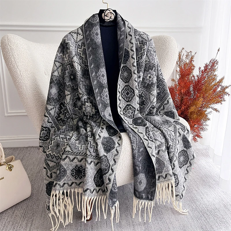 

Luxury Winter Thick Warm Scarf Women Jacquard Cashmere Shawl Pashmina Blanket Bufanda Female Tassel Echarpe Poncho Stoles