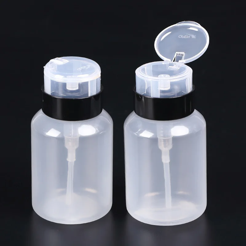 200ML Nail Refillable Bottle Empty Pump Liquid Alcohol Press Nail Polish Remover Cleaner Bottle Dispenser Manicure Container