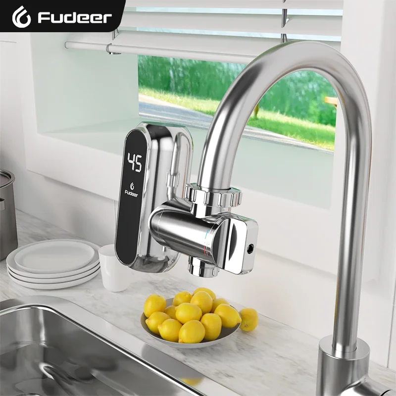 Fudeer-Tankless Aquecedor De Torneira De Água Quente Instantânea, Adaptador De Torneira De Cozinha, Aquecedor De Água Sem Tanque, Champagne Gold,