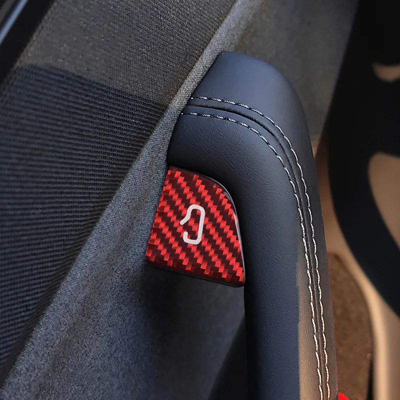 Für Tesla Modell Y Juniper Dekor Zubehör Carbon Faser Muster Aufkleber Offene Tür Taste Trim Patch Modell 3 2025, Schalter Abdeckung – Detail 1