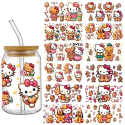 Cartoon Hello Kitty Melodie Hoogwaardige Uv Dtf Transfer Sticker Waterdichte Transfers Stickers Voor 16Oz Glazen Cup Wrap Stickers