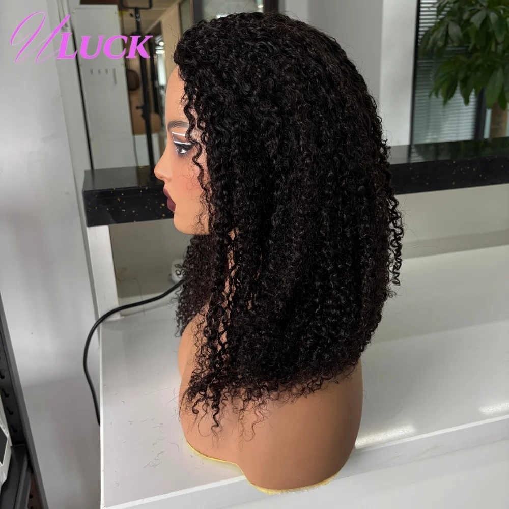 Uluck غلويليس الباروكات قابل للتعديل غير مرئية 3/4 نصف الباروكات البورمية عابث مجعد عالية الكثافة خصلات الشعر المستعار الإنسان مع الرباط سلس