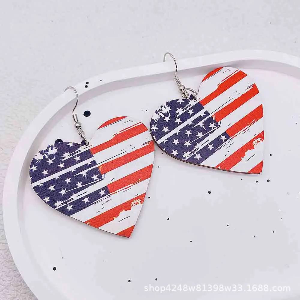 Classic Independence Day Earrings American Flag Love Star Wooden Earrings Women's Patriotic Gifts