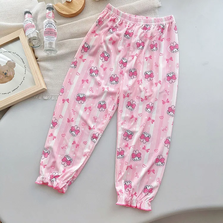 2024 Girls' Summer New Cartoon Full Print Pants With Cute Breathable, Loose and Mosquito Proof Pants